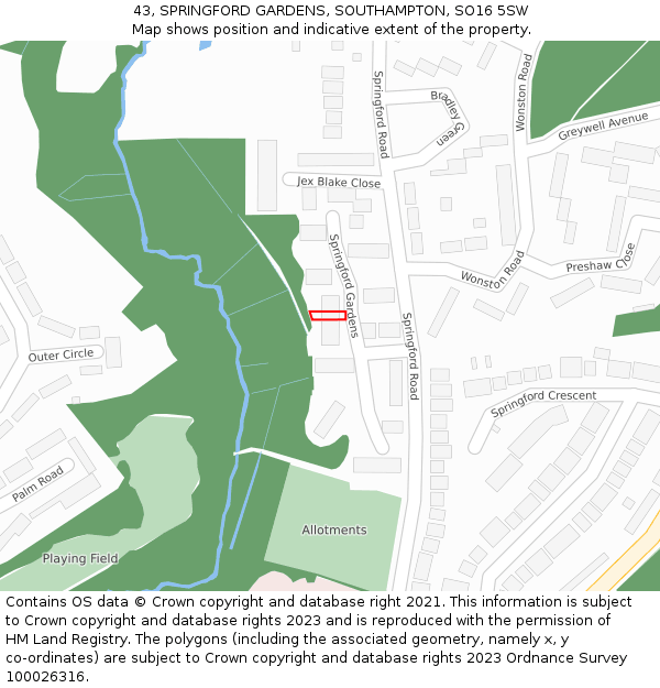 43, SPRINGFORD GARDENS, SOUTHAMPTON, SO16 5SW: Location map and indicative extent of plot