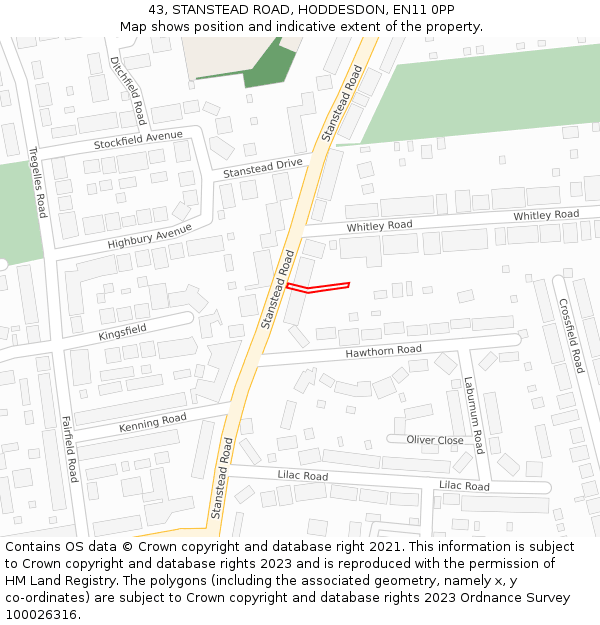 43, STANSTEAD ROAD, HODDESDON, EN11 0PP: Location map and indicative extent of plot