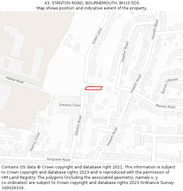 43, STANTON ROAD, BOURNEMOUTH, BH10 5DS: Location map and indicative extent of plot