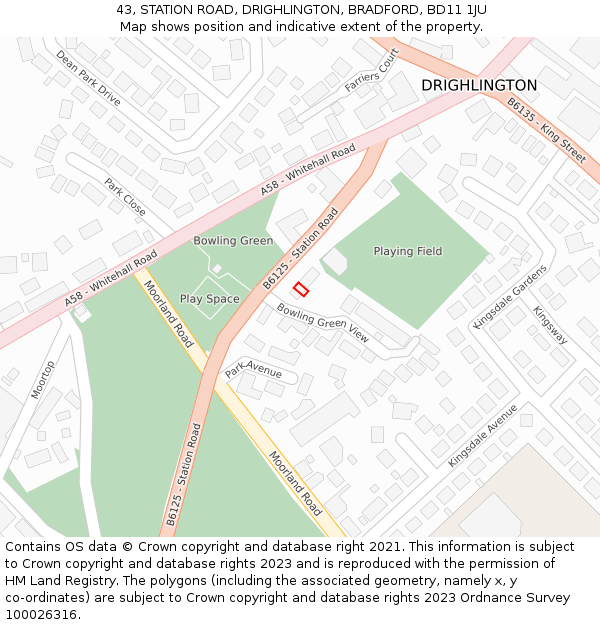 43, STATION ROAD, DRIGHLINGTON, BRADFORD, BD11 1JU: Location map and indicative extent of plot