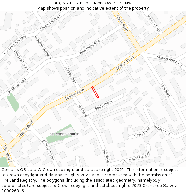 43, STATION ROAD, MARLOW, SL7 1NW: Location map and indicative extent of plot