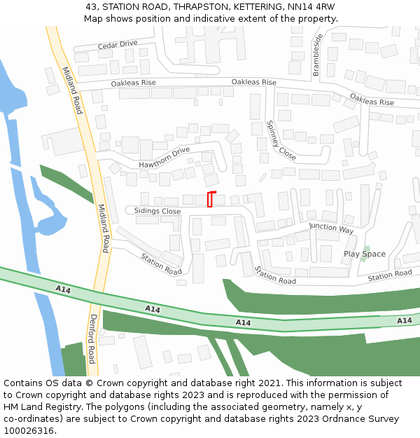 43, STATION ROAD, THRAPSTON, KETTERING, NN14 4RW: Location map and indicative extent of plot