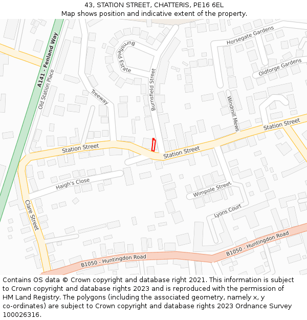 43, STATION STREET, CHATTERIS, PE16 6EL: Location map and indicative extent of plot