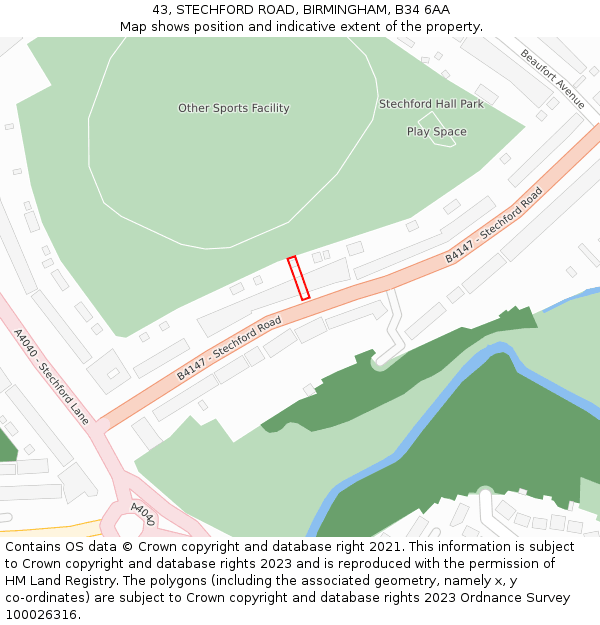 43, STECHFORD ROAD, BIRMINGHAM, B34 6AA: Location map and indicative extent of plot