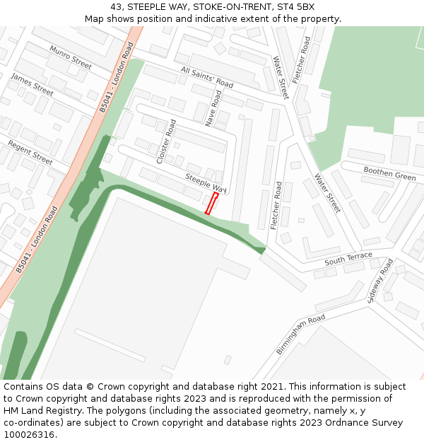 43, STEEPLE WAY, STOKE-ON-TRENT, ST4 5BX: Location map and indicative extent of plot