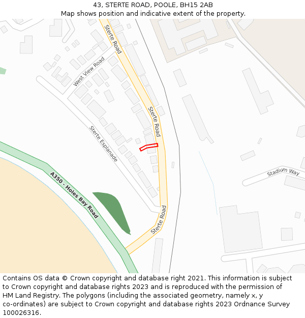 43, STERTE ROAD, POOLE, BH15 2AB: Location map and indicative extent of plot