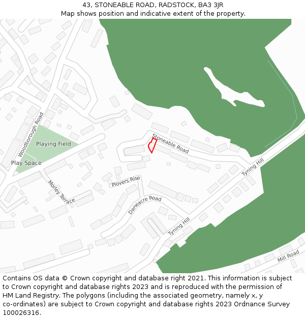 43, STONEABLE ROAD, RADSTOCK, BA3 3JR: Location map and indicative extent of plot