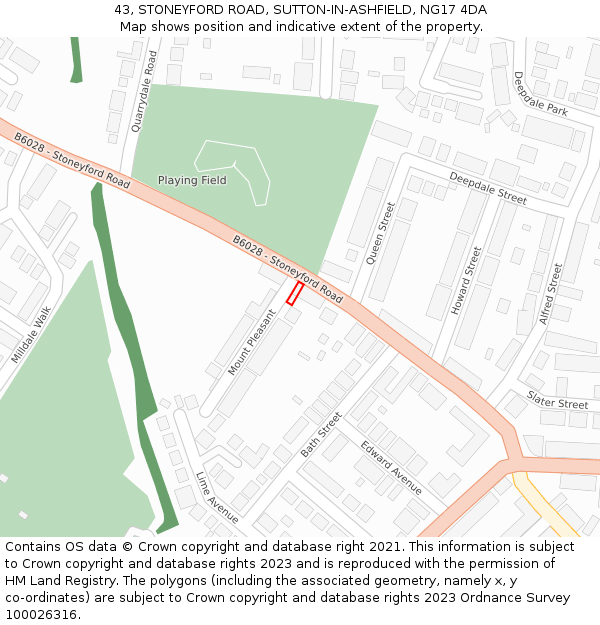 43, STONEYFORD ROAD, SUTTON-IN-ASHFIELD, NG17 4DA: Location map and indicative extent of plot