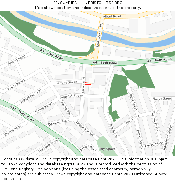 43, SUMMER HILL, BRISTOL, BS4 3BG: Location map and indicative extent of plot