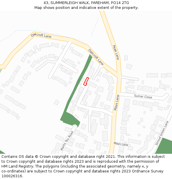 43, SUMMERLEIGH WALK, FAREHAM, PO14 2TG: Location map and indicative extent of plot