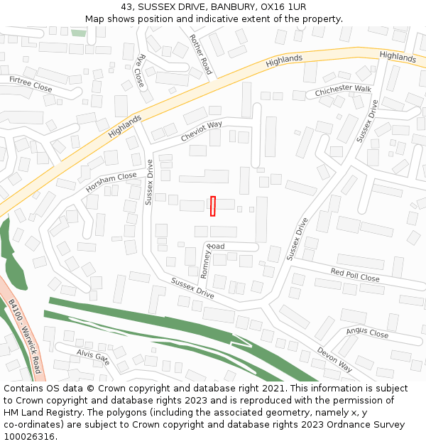 43, SUSSEX DRIVE, BANBURY, OX16 1UR: Location map and indicative extent of plot