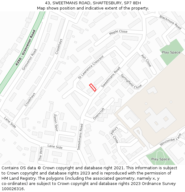 43, SWEETMANS ROAD, SHAFTESBURY, SP7 8EH: Location map and indicative extent of plot