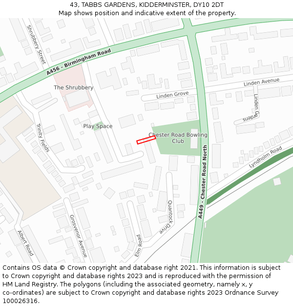 43, TABBS GARDENS, KIDDERMINSTER, DY10 2DT: Location map and indicative extent of plot