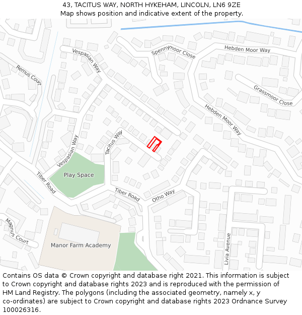 43, TACITUS WAY, NORTH HYKEHAM, LINCOLN, LN6 9ZE: Location map and indicative extent of plot