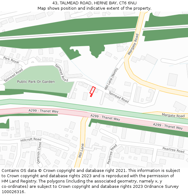 43, TALMEAD ROAD, HERNE BAY, CT6 6NU: Location map and indicative extent of plot