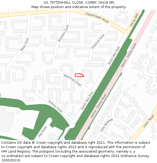 43, TETTENHALL CLOSE, CORBY, NN18 9PJ: Location map and indicative extent of plot