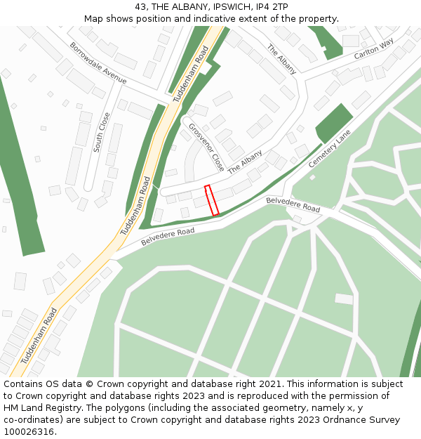 43, THE ALBANY, IPSWICH, IP4 2TP: Location map and indicative extent of plot
