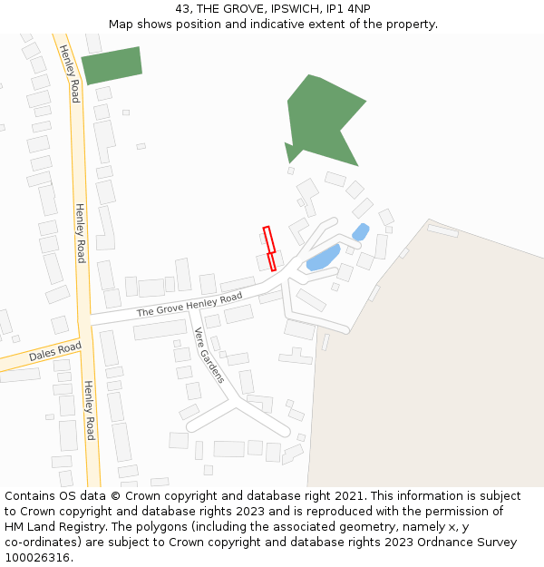 43, THE GROVE, IPSWICH, IP1 4NP: Location map and indicative extent of plot
