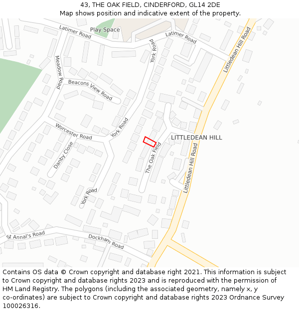 43, THE OAK FIELD, CINDERFORD, GL14 2DE: Location map and indicative extent of plot