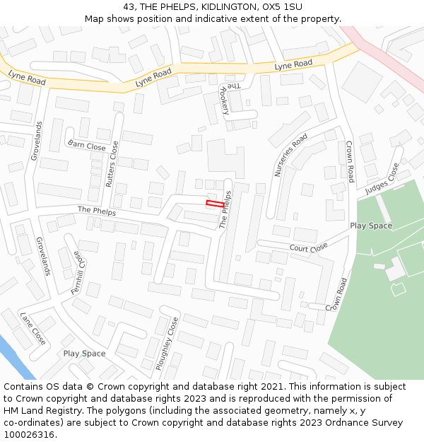 43, THE PHELPS, KIDLINGTON, OX5 1SU: Location map and indicative extent of plot