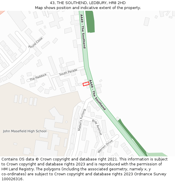 43, THE SOUTHEND, LEDBURY, HR8 2HD: Location map and indicative extent of plot