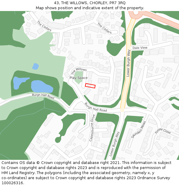 43, THE WILLOWS, CHORLEY, PR7 3RQ: Location map and indicative extent of plot