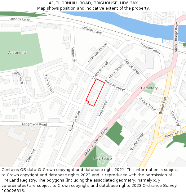 43, THORNHILL ROAD, BRIGHOUSE, HD6 3AX: Location map and indicative extent of plot