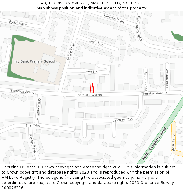 43, THORNTON AVENUE, MACCLESFIELD, SK11 7UG: Location map and indicative extent of plot