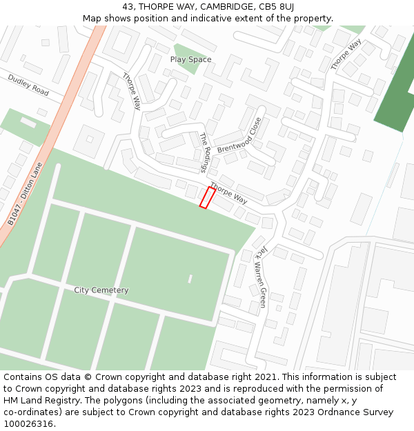 43, THORPE WAY, CAMBRIDGE, CB5 8UJ: Location map and indicative extent of plot