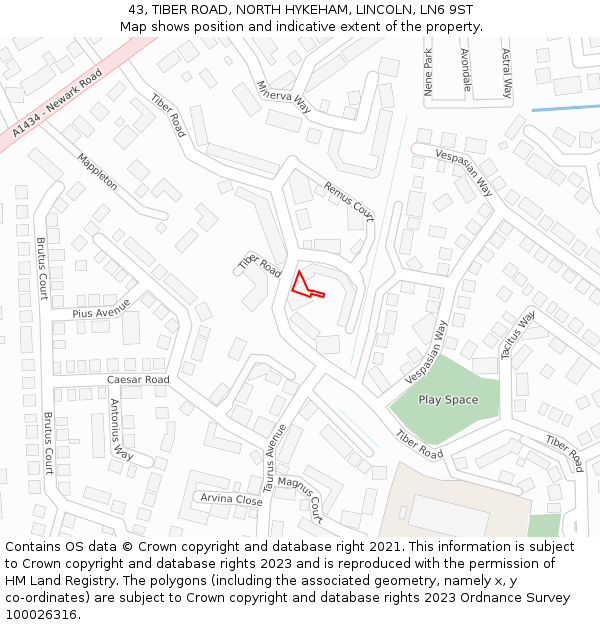 43, TIBER ROAD, NORTH HYKEHAM, LINCOLN, LN6 9ST: Location map and indicative extent of plot
