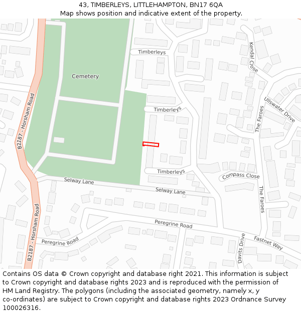 43, TIMBERLEYS, LITTLEHAMPTON, BN17 6QA: Location map and indicative extent of plot