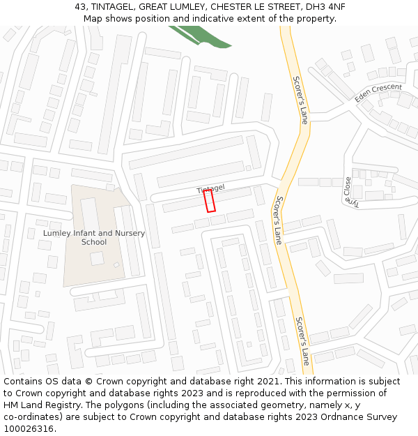 43, TINTAGEL, GREAT LUMLEY, CHESTER LE STREET, DH3 4NF: Location map and indicative extent of plot
