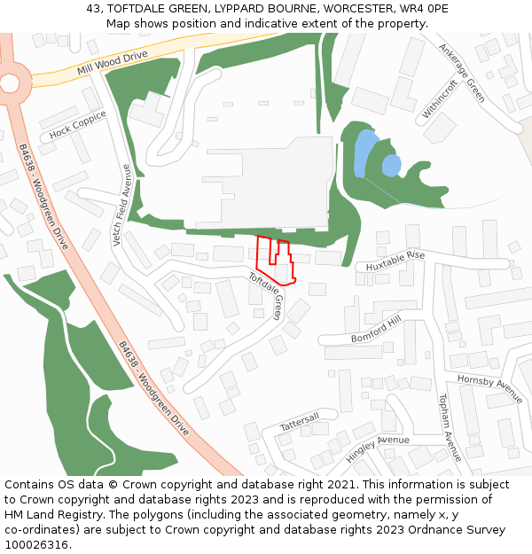 43, TOFTDALE GREEN, LYPPARD BOURNE, WORCESTER, WR4 0PE: Location map and indicative extent of plot