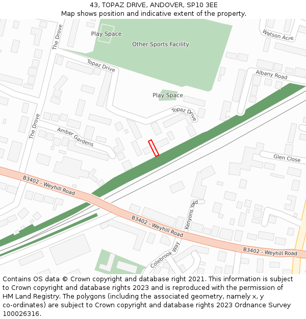 43, TOPAZ DRIVE, ANDOVER, SP10 3EE: Location map and indicative extent of plot