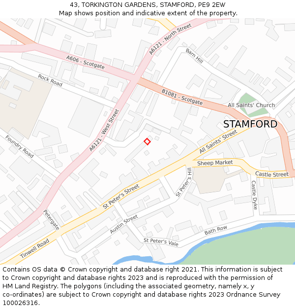 43, TORKINGTON GARDENS, STAMFORD, PE9 2EW: Location map and indicative extent of plot