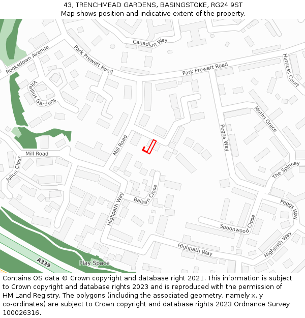 43, TRENCHMEAD GARDENS, BASINGSTOKE, RG24 9ST: Location map and indicative extent of plot