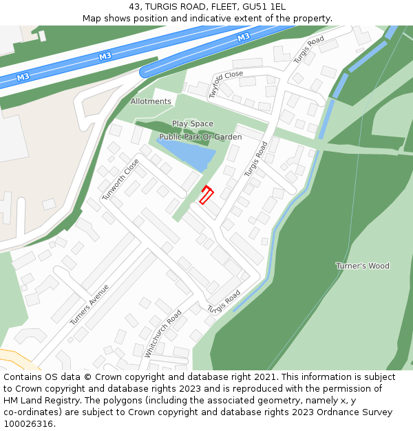 43, TURGIS ROAD, FLEET, GU51 1EL: Location map and indicative extent of plot