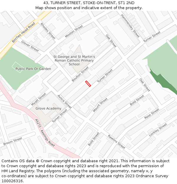 43, TURNER STREET, STOKE-ON-TRENT, ST1 2ND: Location map and indicative extent of plot