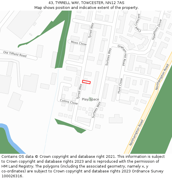 43, TYRRELL WAY, TOWCESTER, NN12 7AS: Location map and indicative extent of plot