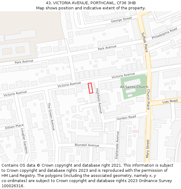 43, VICTORIA AVENUE, PORTHCAWL, CF36 3HB: Location map and indicative extent of plot