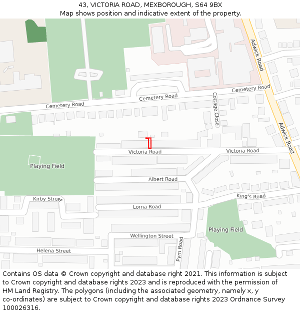 43, VICTORIA ROAD, MEXBOROUGH, S64 9BX: Location map and indicative extent of plot