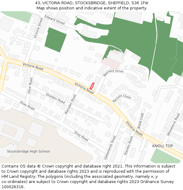 43, VICTORIA ROAD, STOCKSBRIDGE, SHEFFIELD, S36 1FW: Location map and indicative extent of plot