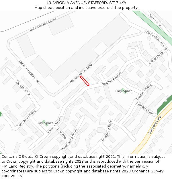 43, VIRGINIA AVENUE, STAFFORD, ST17 4YA: Location map and indicative extent of plot