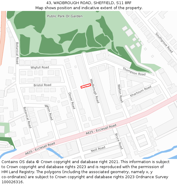 43, WADBROUGH ROAD, SHEFFIELD, S11 8RF: Location map and indicative extent of plot