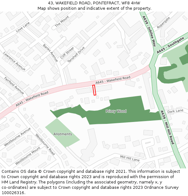 43, WAKEFIELD ROAD, PONTEFRACT, WF8 4HW: Location map and indicative extent of plot