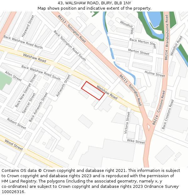 43, WALSHAW ROAD, BURY, BL8 1NY: Location map and indicative extent of plot