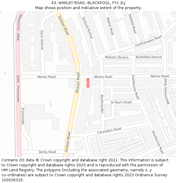 43, WARLEY ROAD, BLACKPOOL, FY1 2LJ: Location map and indicative extent of plot