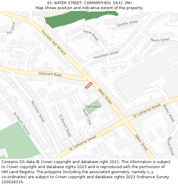 43, WATER STREET, CARMARTHEN, SA31 1RH: Location map and indicative extent of plot