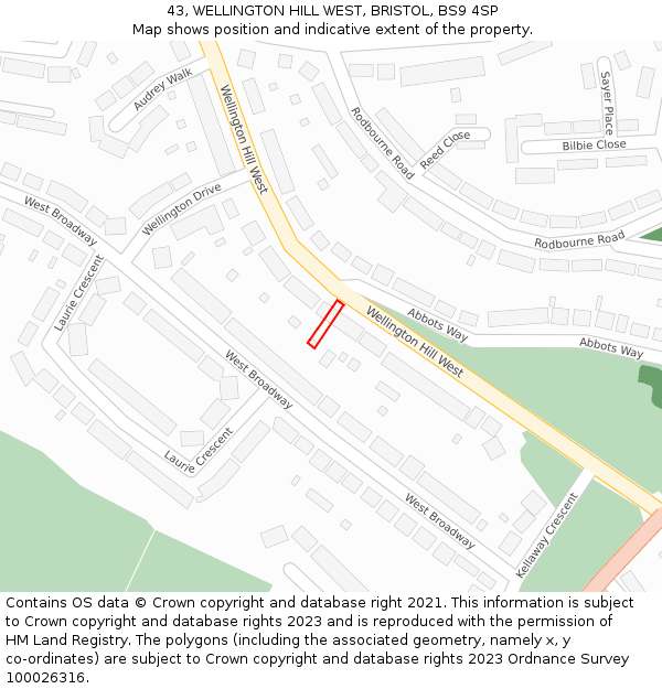 43, WELLINGTON HILL WEST, BRISTOL, BS9 4SP: Location map and indicative extent of plot
