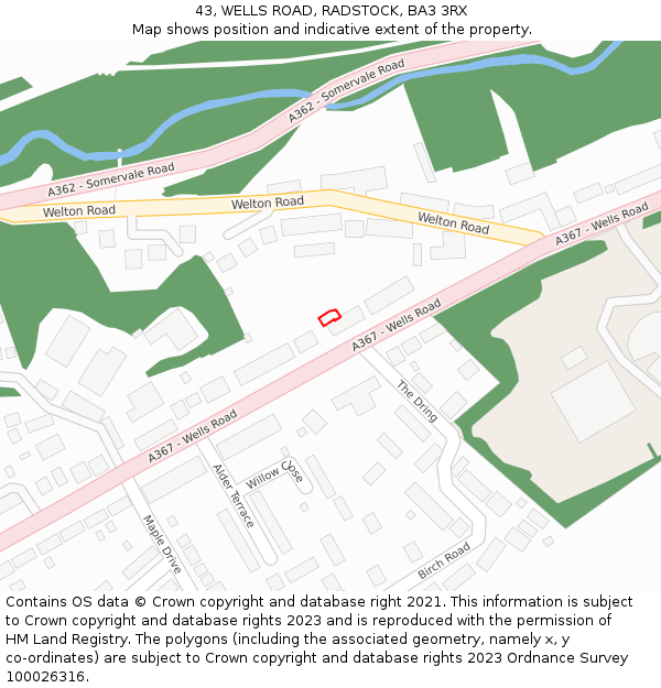 43, WELLS ROAD, RADSTOCK, BA3 3RX: Location map and indicative extent of plot